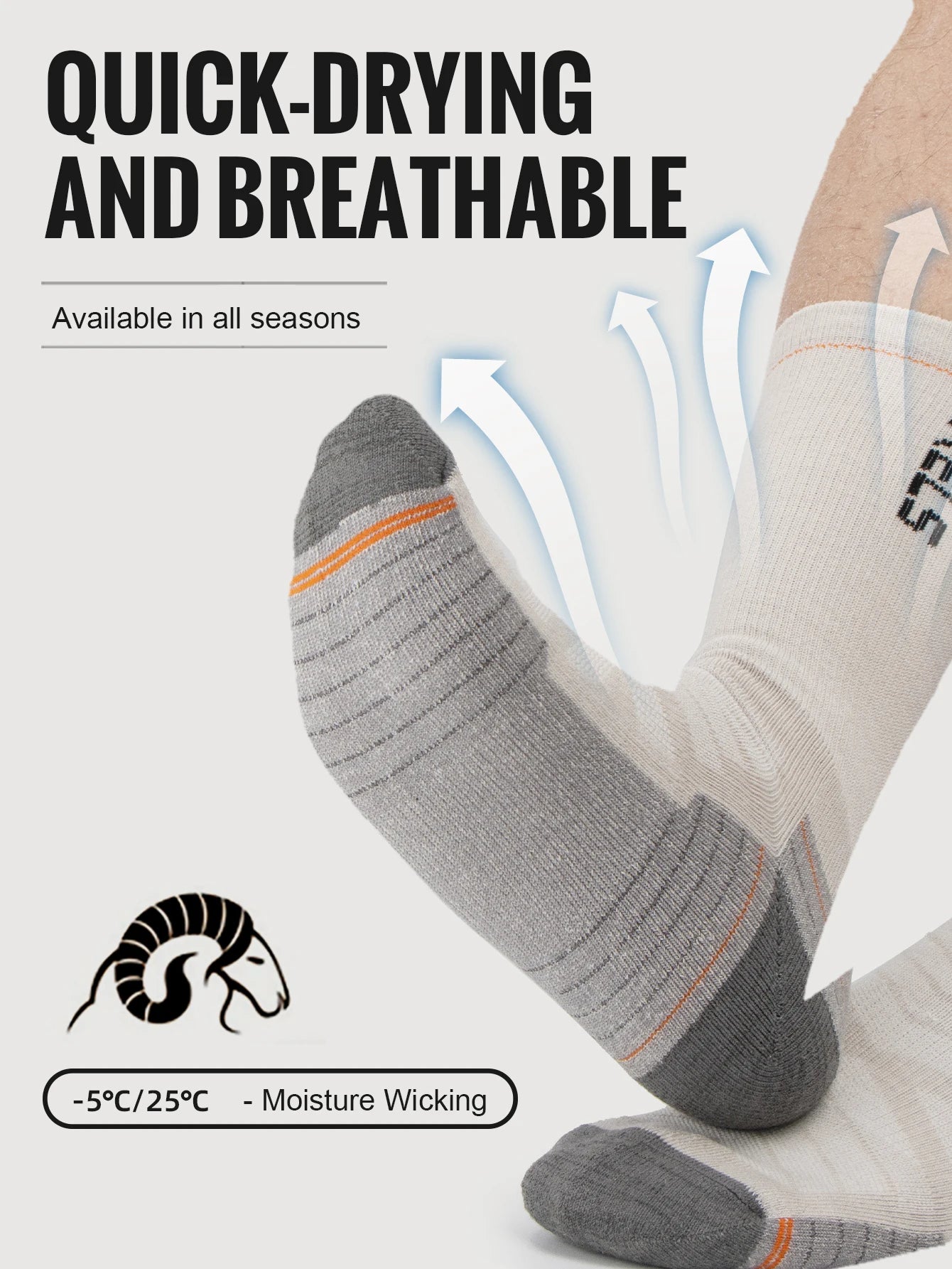 Chaussettes en laine mérinos WRELS pour la randonnée et la course à pied. Douces, légères, amortissantes, mi-mollet, respirantes, idéales pour le cyclisme.