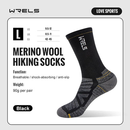 Chaussettes en laine mérinos WRELS pour la randonnée et la course à pied. Douces, légères, amortissantes, mi-mollet, respirantes, idéales pour le cyclisme.